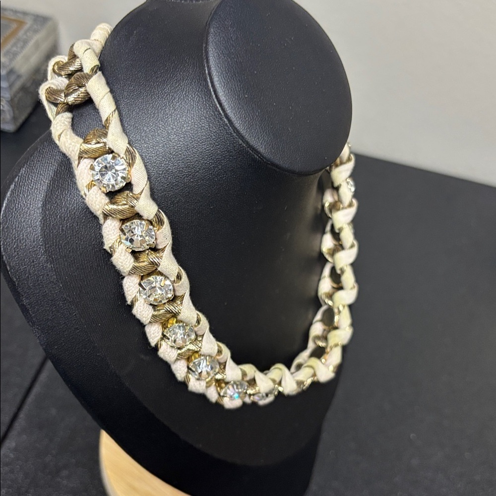 Ann Taylor Chain Ribbon Rhinestone Statement Necklace - Picture 6 of 7